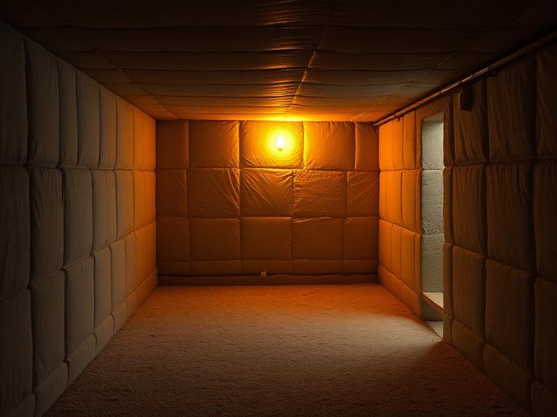 Insulated basement room with warm lighting